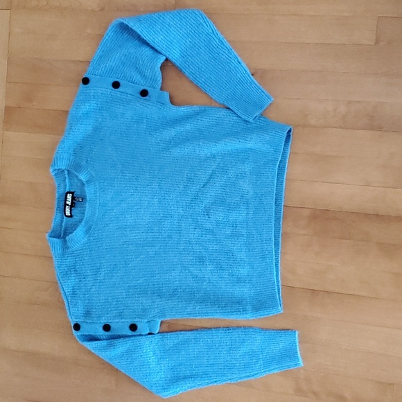Womens DKNY Jeans Drop Shoulder Buttons Sweater Size Med 1X 3X Blue NWT - Picture 4 of 5